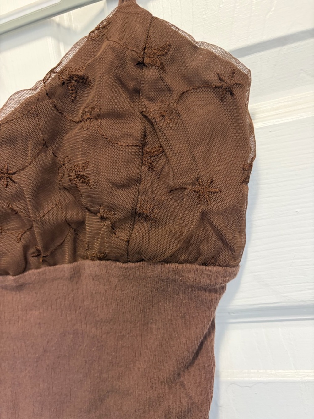 Y2K Maurices Brown Ribbed lace top Cami M - Picture 5 of 14